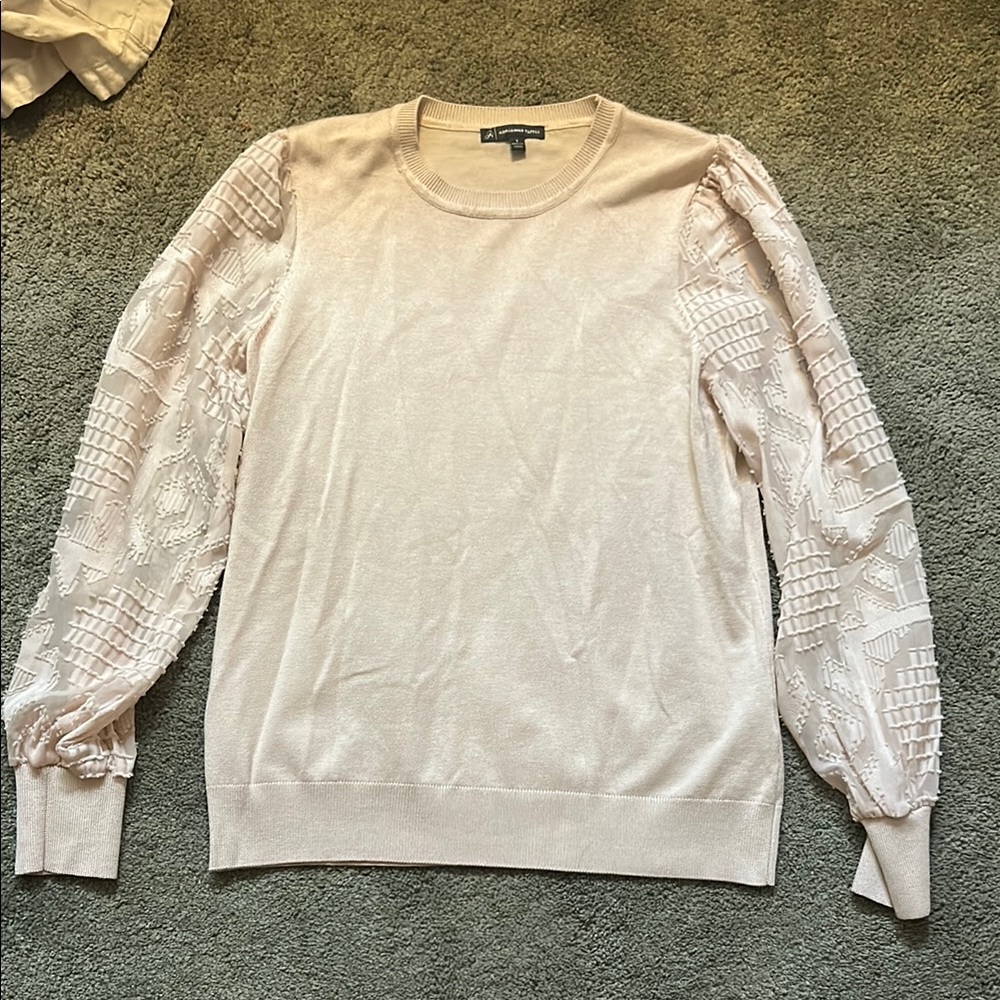 Adrianna Papell Cream Crew Neck Sweater with Lace Details